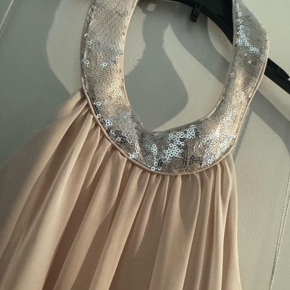 Aidan by Aidan Mattox Elegant Cream and Silver Sequin Backless Mini Dress